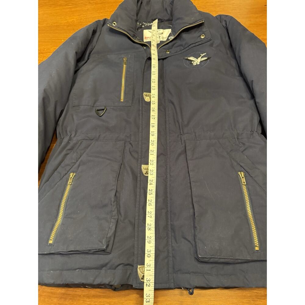 Small Triple FAT Goose Down Filled Vintage Coat Blue Missing Hood F.A.T. - Picture 12 of 14